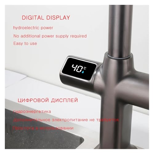 Robinet de cuisine pivotant pour évier îlot central moderne gris anthracite - 4
