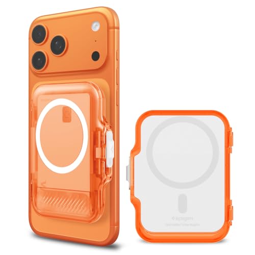Image of Spigen Tintap (MagFit+) MagSafe Card Holder up to 6 Cards, Hard Shell Magnetic Wallet Case Compatible with iPhone 17 /16 /15 /14 /13 /12 Models, Pixel 10 Series - Frost Clear Orange