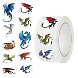 500PCS Dragons Stickers, 10 Graphic Cartoon Colorful Decal Rolls Self-Adhesive Seals for Birthday Party Supplies Decoration Favors Gifts for Water Bottle Laptop Scrapbook (Dragon)
