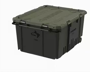 Husky 170 Gallon Pro Grip Storage Tote Wheeled with Steel Handle, 48.6 x 40.1 x 27.4 inches Black and army green