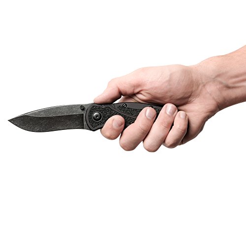 Kershaw Blur Blackwash (1670Bw); 3.4” Blackwashed 14C28N Steel Blade And Black Anodized Aluminum Handle With Black Textured Trac-Tec Inserts, Speedsafe Opening, Reversible Pocketclip; 3.9 Oz #TOP7