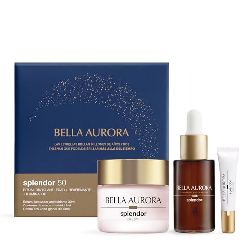 Bella Aurora Splendor 50 Set Anti-Edad, Crema de Día 50ml, Sérum Iluminador Antioxidante 30ml, Contorno de Ojos 15ml, Ritual Diario Reafirmante