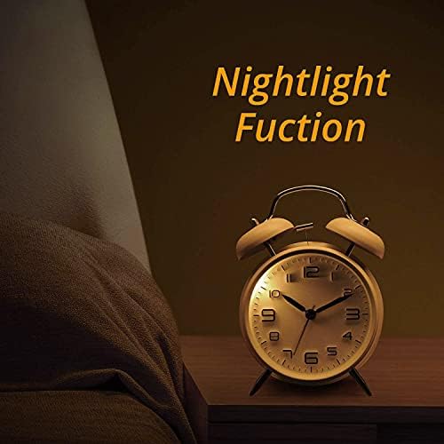 Alarm Clock, Analog Alarm Clock, 4 inches Twin Bell Alarm Clock with Stereoscopic Dial, Easy Set and Night Light Function, Battery Operated Loud Alarm Clock