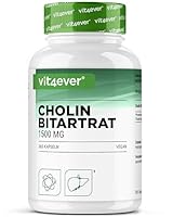 Cholin Kapseln - 365 Kapseln mit 1500 mg Cholin Bitartrat pro Tagesdosis - Über 6 Monate Reichweite - Leber, Homocystein & Fettstoffwechsel - Natürlich, hochdosiert, vegan