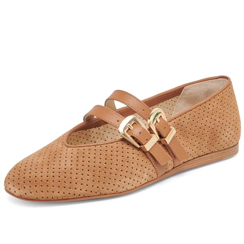 Mary Jane Flats for Women Woven Raffia Round Toe Ballet Flat Comfortable Walking Ballerina Shoes with Double Buckle Strap