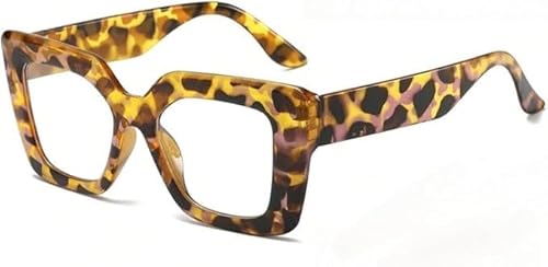 ENSARJOE Oversized Square Leopard Print Eyeglasses Frames for Women - Trendy Plastic Clear Lens Glasses (Fashion Eyewear) (Leopard pink/transparent)