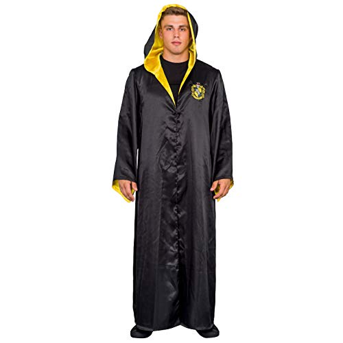 Underboss Harry Potter Hufflepuff Costume Black and Yellow Long Robe with Hood (Adult L/XL)