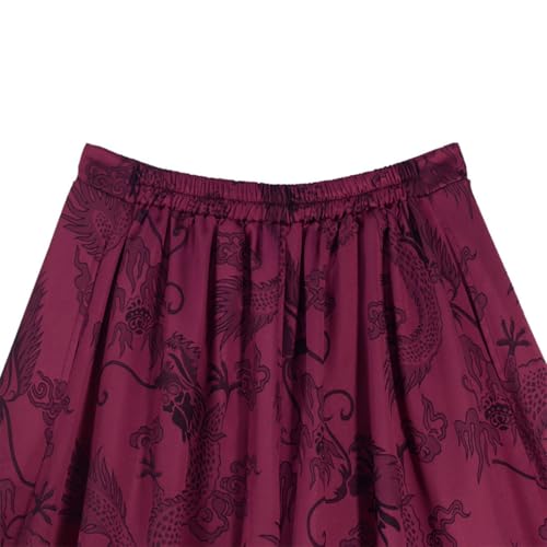 HZCX FASHION Mens Womens Baggy Wide Leg Palazzo Pant Dragon Satin Flowy Kung Fu Slacks Casual Trousers Lightweight Yoga Pants(Red,Small) - Thumbnail 5