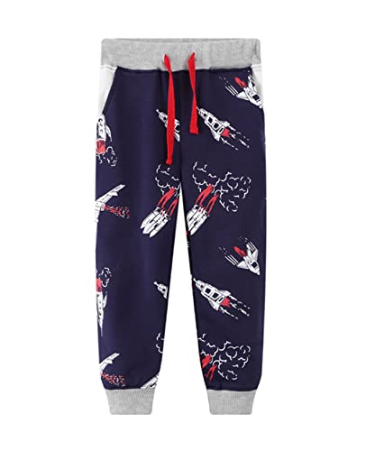 Loktarc 2 Pack Toddler Pants For Boys Sweatpants Drawstring Active Kids Joggers Pants Green Dinosaur Rocket 6-7 Years/Size 7T #TOP1