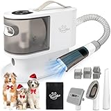 ExcegBot Dog Vacuum & Grooming Kit - Low Noise Pet Hair Remover, Collects 99% Hair, 5 Tools for Dogs, Cats & More | 2L Dust Cup, Beige