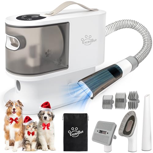 ExcegBot Dog Vacuum & Grooming Kit - Low Noise Pet Hair Remover, Collects 99% Hair, 5 Tools for Dogs, Cats & More | 2L Dust Cup, Beige