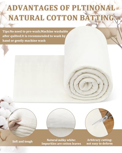 PLANTIONAL Natural Cotton Batting for Quilts: 47-Inch x 59-Inch Light Weight Purely Natural All Season Quilt Batting for Quilts, Craft and Wearable Arts - Thumbnail 3