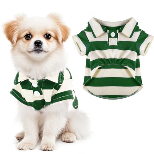 Dog Shirt Polo Shirt Striped Collar Puppy Clothes Summer Button Up Pet Clothes for Small Medium Dogs Cats for Boy Girl Pets (Green, Medium)