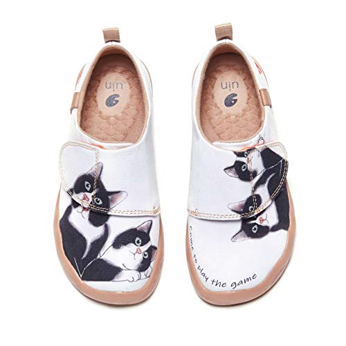 UIN Kid's Slip On Canvas Sneaker Fashion Travel Pattern Art Casual Comfort Walking Shoes Milky Kitty (10C)