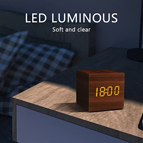 Relojes de escritorio electrónicos con control de voz y pantalla LED de madera 5