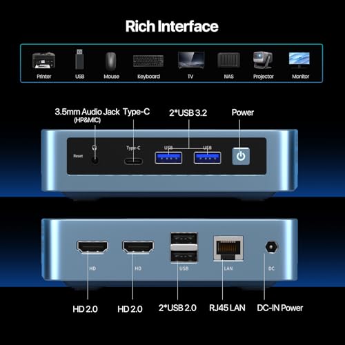 Image of PELADN Mini PC, N100(up to 3.4GHz),16GB DDR4 /512GB SSD,Type-C /Dual HD,Mini Desktop Computer,4K /60Hz Triple-Display USB3.0 /BT4.2 /WiFi Mini Computers for Home Business