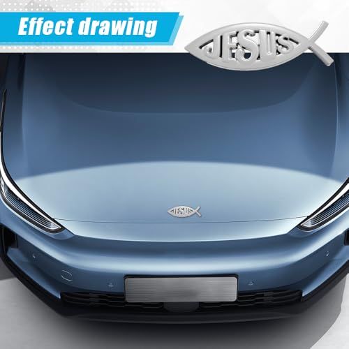 Image of Christian Cross Fish Auto Emblem, Jesus Fish Car Emblem, Weatherproof Christian Symbol Ichthus Cross Decal, Chrome Sliver Badge Bumper Stickers Car Accessories for Most Vehicles (Jesus-Sliver)