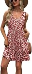 WIHOLL Women's Summer Dress A-Line Sleeveless Casual Sundress with Pockets Floral/Solid