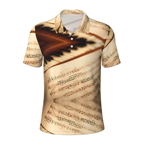 ETASUIOL - ETASUIOL Polo imprimé partition pour hommes, chemises de golf décontractées à manches courtes, tissu polyester doux et respirant, Noir , L