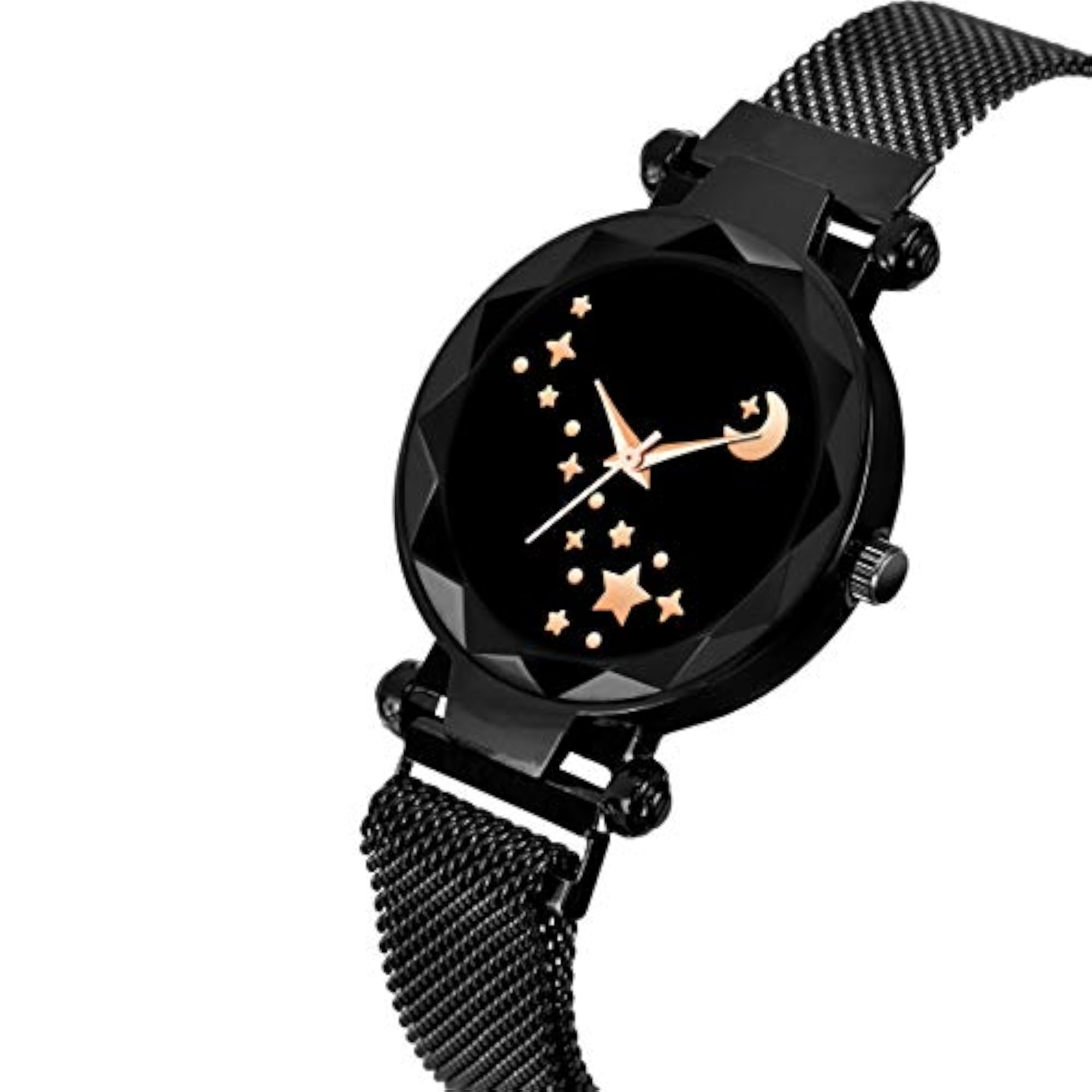 Women's Black Round Diamond Dial Magnet Belt Watch
