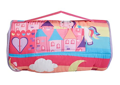 Image of EVERYDAY KIDS Nap Mat with Removable Pillow - Unicorn Dreams - Carry Handle with Straps Closure, Rollup Design, Soft Microfiber for Preschool, Daycare, Travel Sleeping Bag - Ages 3-6 Years