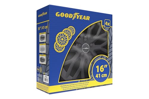 Goodyear Satz von 4 Radkappen 16" Modell Silverstone Schwarz. Sportliches Design, das gut zum Äußeren des Fahrzeugs passt. Robuste und… – Ansicht 4