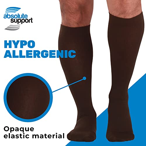 Absolute Support Made In Usa - Opaque Compression Stockings Hose 15-20Mmhg For Sports Travel Work Fly - Compression Knee High Socks 15-20Mmhg For Men Teachers Nurses Barbers - Brown, X-Large #TOP2