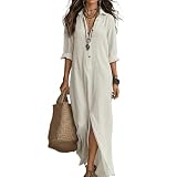 Vestidos Mujer Color Liso Cuello De Solapa Manga Larga - Moda Mujer 2026 Vestido Anchos Calle, Vestidos Chic Casual Dresses for Women Glamour Blanco XXL