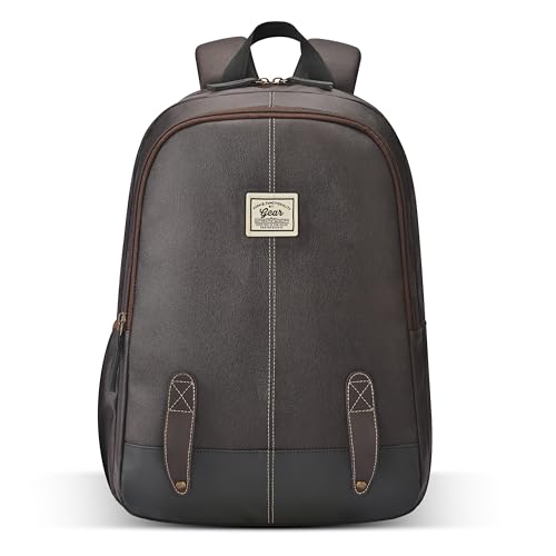 Image of Gear Eco Classic 16 inch /20L Medium Water Resistant Faux Leather Daypack | Casual Backpack | Travel Bag for Men /Women (Brown - Black)
