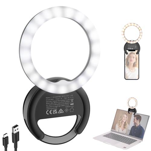 NEEWER VERSIÓN BÁSICA 4' Aro Luz Selfie Compatible con iPhone, 5W Bicolor Foco Fotografia Clip Recargable con 500mAh/CRI85 Ring Light para Video Maquillaje Streaming Portátil Webcam Conferencia, BR40