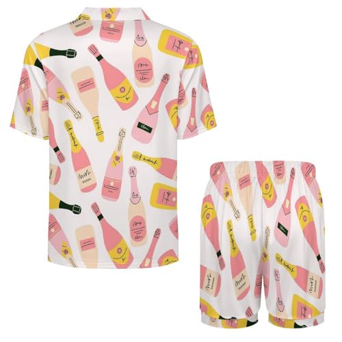 Image of Cartoon Champagne Bottle Women Pajama Set Short Sleeve Comfy Pjs Sets 2 Piece Lounge Set