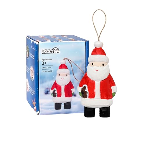 JSSTEM Wood Handmade Christmas Ornament, Rustic Holiday Tree Hanging Decoration, Hand Painted Wooden Figurine Gift for Home Décor(Santa Claus)