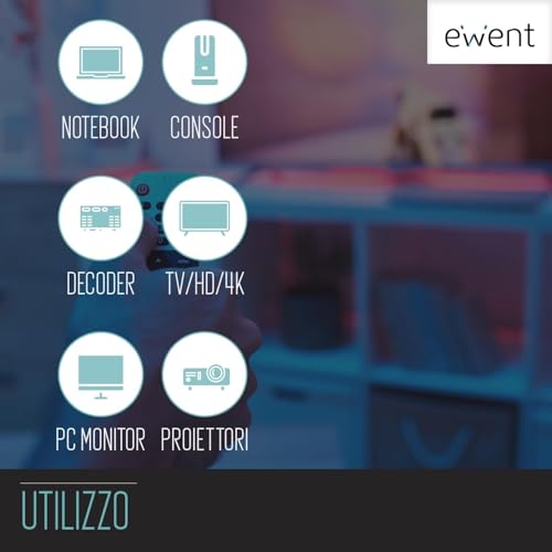 Ewent Cavo Hdmi 8K Da 8.0 M, Alta Velocità Con Ethernet, Ampia Compatibilità, 4K@120 Hz - 8K@60 Hz, Per Laptop, Monitor, PS5,PS4, Xbox One, Fire Tv, Proiettori E Tanto Altro,Nero,Contact Placcato Oro - 5