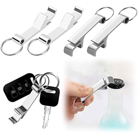 Bottle Opener Keyring, 4Pcs Silver Aluminum Beer Opener, Small Keychain Pocket Key Ring, Mini Multi-Function Bottle Opener for Home Pub Beer Lover Men Women Dad Bar Cover