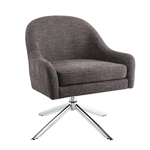 Image of Linon Shawnee Dark Grey Upholstery and Chrome Base Swivel Accent Chair