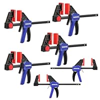 WORKPRO Einhandzwingen Set 6 Stück, 150mm Schraubzwinge Set Spannkraft 22,5kg/68kg, Spannweite 150mm, 4 Klassik & 2 Mini Schraubzwingen für präzises Fixieren und Holzarbeit