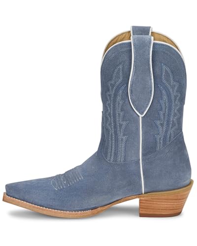 Tony Lama Women's Lea Suede Western Booties Snip Toe Light Blue 7 M US3