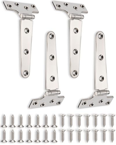 Turnirace 316 Stainless Steel 6 in x 3 in T Hinges, Marine Grade Heavy Duty Hinges with Screws for Hatch, Yacht, Gate, Door, Fence, Barn, Cabinets, Windows (4 Pack)