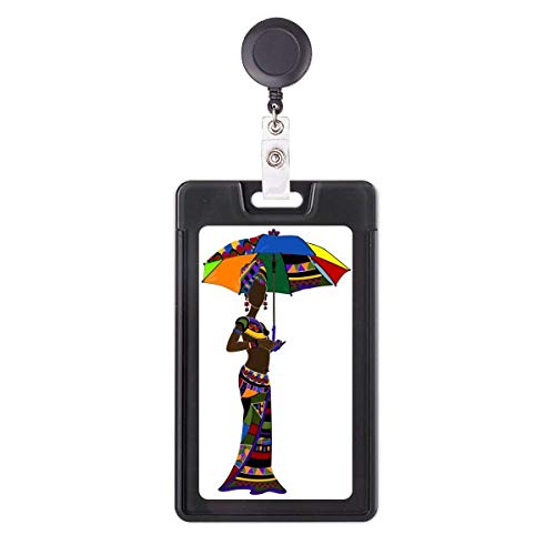 Porte-badge rétractable noir premium avec illustration artistique féminine
