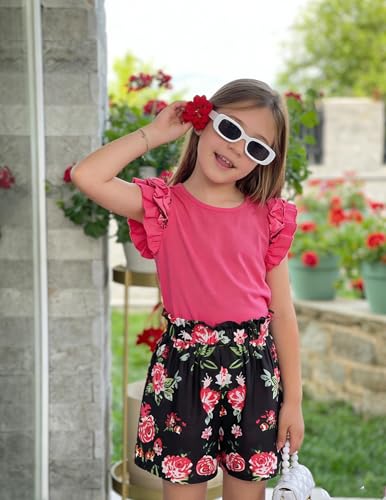 Image of Arshiner Girls 2 Piece Outfits Summer Clothes Ruffle Short Sleeve Shirts Top and High Waist Paper Bag Shorts Set with Pockets