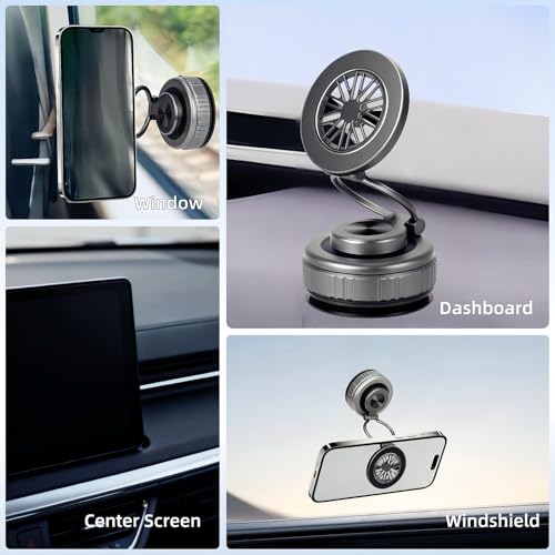 GEYUTHS Magnetic Vacuum Car Phone Holder with Strong Suction Cup 360° Adjustable Foldable Phone Mount Portable Phone Holders for Your Car/Gym/Mirror Mount for iPhone & Android (Silver, GY-X25) by GEYUTHS - Used condition - Image 7