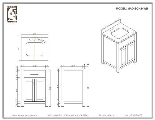 Water Creation Madison 24Wb 24" Solid White Single Sink Bathroom Vanity With Matching Framed Mirror From The Madison Collection Pure White #TOP5