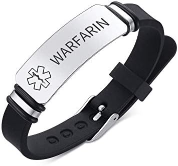 PJ JEWELLERY Personalised Sleek Silicone Medical ID Bracelet Free Engraving Rubber Medical Alert Bracelet for Men Women Buckle Adjustable for Sports Outdoor Daily