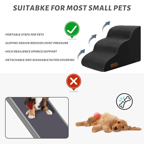 Image of Aodisman Dog Stairs for Small Dogs and Cats,3-Step Pet Ramp for Couch,Chair | 15.7 inch H Non-Slip Sturdy Dog Steps with Curved Ramp for Senior,Short-Legged Dogs,Puppy and Cats to Reach Sofa or Chair,Black