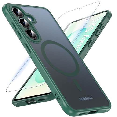 Image of OWKEY Magnetic for Samsung S25 Case, Samsung Galaxy S25 5G Magsafe Case with Screen Protector Protective Shockproof Rugged Military Grade Drop Protection Phone Case for Samsung Galaxy S25 (Green)