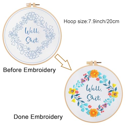 Image of Louise Maelys Funny Embroidery Kit for Beginners,Adults Cross Stitch Kits with Flower Wreath Pattern,Needlepoint for Starters Including Cloth,Hoop,Instruction and Threads