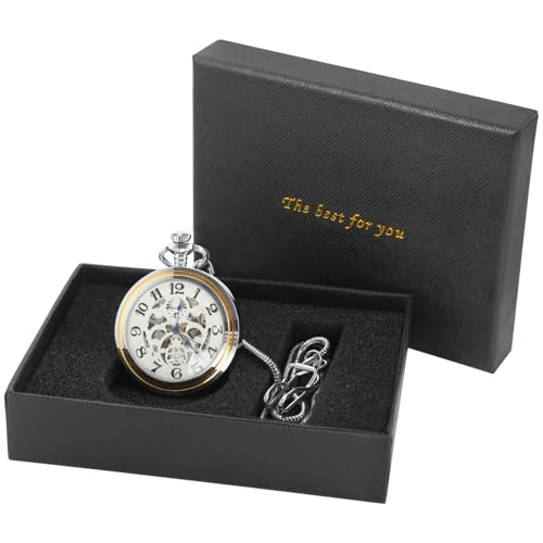 Image of Unique Ball Shaped Uncovered Mechanical Pocket Watch for Men, Roman Digital Dial Mechanical Pocket Watch with Chain