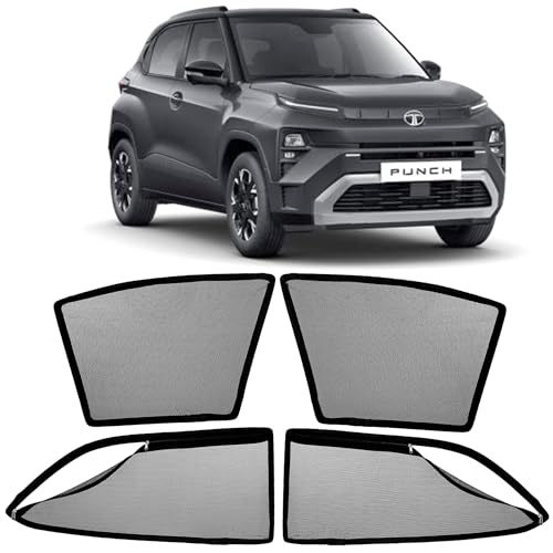 Image of AutoStory Magnetic Car Sunshade for Tata Punch | Front Half Cut for Mirror Visibility + Rear Full Coverage with Zipper | Heavy Heat & UV Protection | Privacy Side Window Curtains Shades