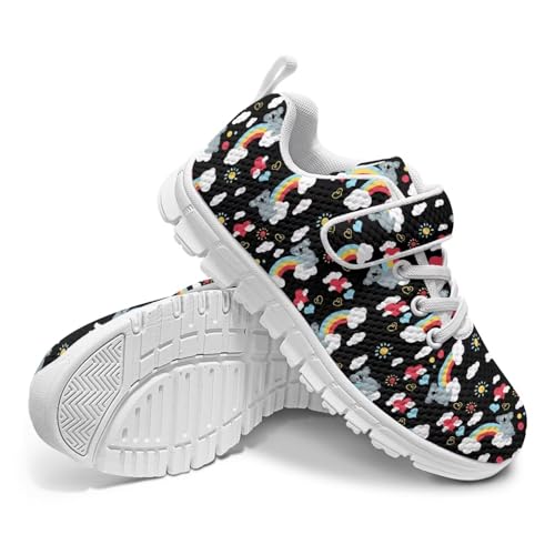 Boys Sneakers Kids Running Shoes Girls Mesh Fitness Shoe Indoor Training Sneaker Lightweight Outdoor Sports Athletic Tennis Shoes for Little Kid/Big Kid Koala Rainbow Pattern（White Sole）4