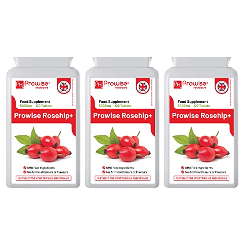 Image of Rosehip Health+ (Pack of 3) 5000mg 120 Vegetarian & Vegan Tablets | High Strength Rosehip Tablets Supplements - UK Manufactured | GMP Standards by Prowise Healthcare